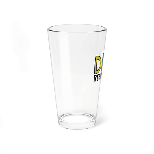 16 oz clear pint glass with graphic 'dink responsibly' for pickleball lovers