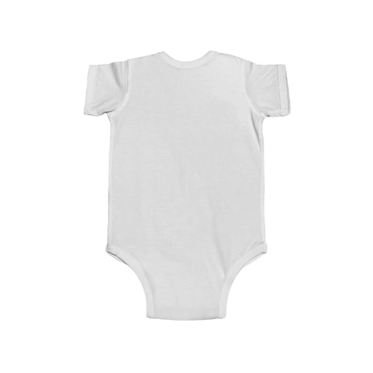 back of white baby onesie that says 'grandma loves me more than pickleball' in blue ink